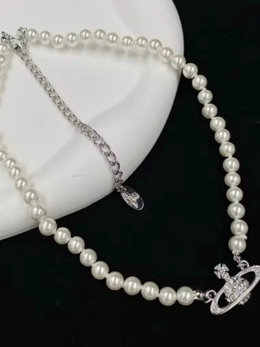 VIVIENNE WESTWOOD PEARL ORB CHOKER SILVER NECKLACE - FULL SET BOX POUCH OS - Picture 2 of 8